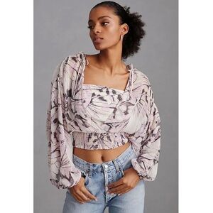 NWT By Anthropologie Sheer Floral Blouse S Purple Cottagecore‎ Fairy Peasant